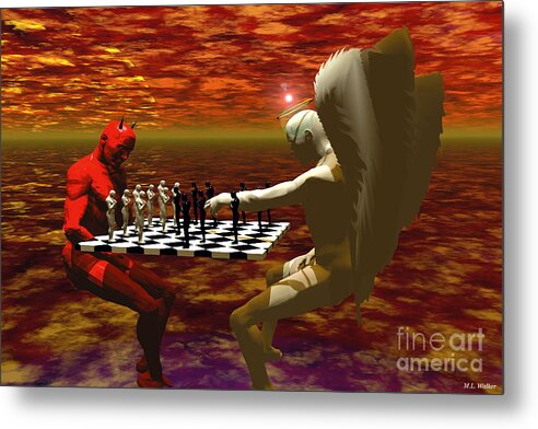 Chess Wall Art Metal Print featuring the mixed media Chaos and order by ML Walker
