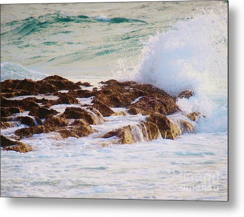 Beach Metal Print featuring the pyrography Softly Crashing by E Luiza Picciano
