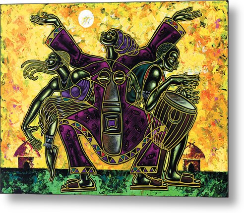 Figurative Metal Print featuring the painting To The Beat Of The Drum by Larry Poncho Brown