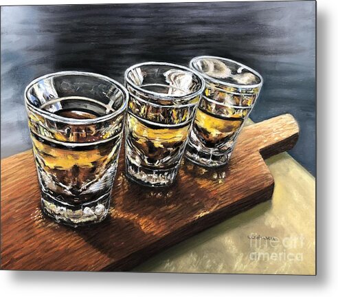 Whiskey Metal Print featuring the pastel Whiskey Flight by Wendy Koehrsen