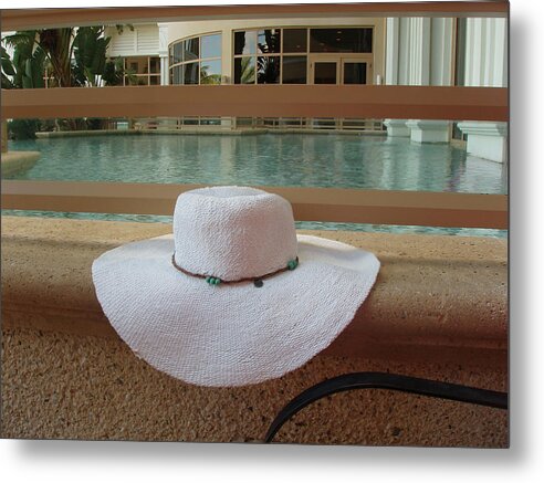 White Hat Metal Print featuring the photograph White Hat at the Pool by Dan Podsobinski