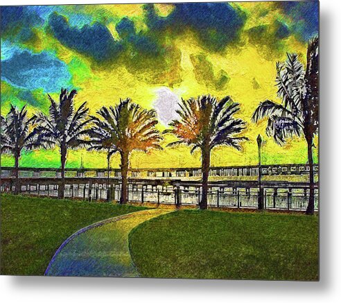 Island Hoppers Art By Dan And Tracey Metal Print featuring the digital art Colorful Harborside Sunset Impressionism by Island Hoppers Art