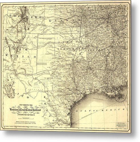 Texas Metal Print featuring the digital art Houston and Texas Central Railroad, 1867 by Texas Map Store