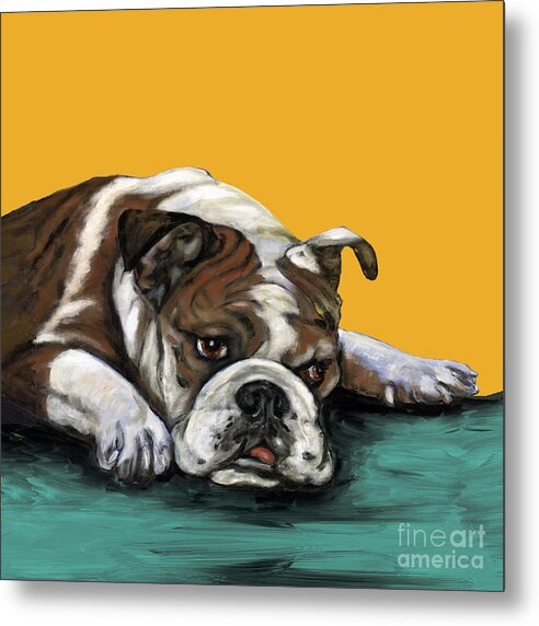 Bull Dog Metal Print featuring the painting Bulldog On Yellow by Dale Moses