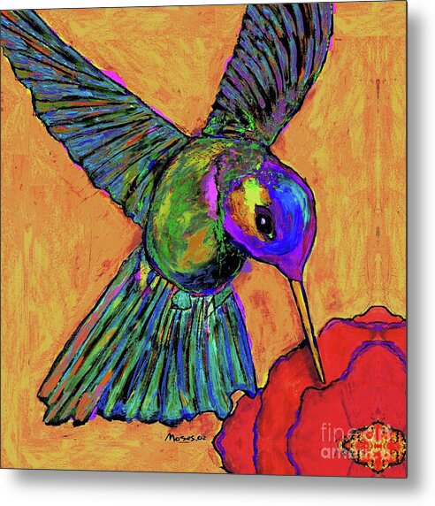 Hummingbird Metal Print featuring the painting Hummingbird on Yellow by Dale Moses