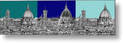 Florence Metal Print featuring the drawing Florence Duomo Triptych blues by Adendorff Design