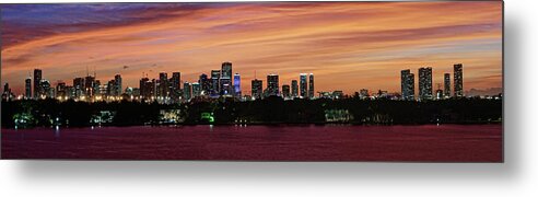 Miami Skyline Metal Print featuring the photograph Miami Sunset Panorama by Gary Dean Mercer Clark