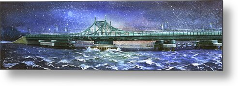 City Island Metal Print featuring the painting City Island Bridge Winter by Marguerite Chadwick-Juner