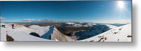 Scenics Metal Print featuring the photograph Lake District Snow Summit Sunburst by Fotovoyager