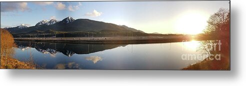 #alaska #juneau #ak #cruise #tours #vacation #peaceful #reflection #twinlakes #douglas #capitalcity #postcard #evening #dusk #sunset #panorama #egandrive Metal Print featuring the photograph Taking it all in by Charles Vice