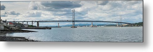 Firth Of Forth Metal Print featuring the photograph Forth Road Bridge panorama #1 by Gary Eason