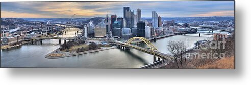 Pittsburgh Skyline Metal Print featuring the photograph Extra Wide Cloudy Pittsburgh Skyline Panorama by Adam Jewell