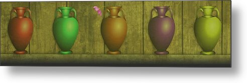 Vases Metal Print featuring the digital art Five Vases one flower by David Dehner