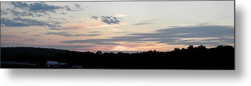 Panoramic Metal Print featuring the photograph panoramic farm sunset in CT USA by Kim Galluzzo