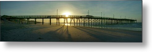 Beach Scene Metal Print featuring the photograph Sunrise at the Jolly Roger Pier #1 by Mike McGlothlen