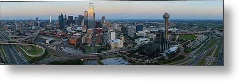 Dallas Metal Print featuring the photograph Dallas Aerial Panoramic at Dusk by HawkEye Media
