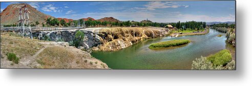 Thermopolis Metal Print featuring the photograph Thermopolis Wyoming - high resolution wide panorama of Roundtop Mountain, river and town by Peter Herman