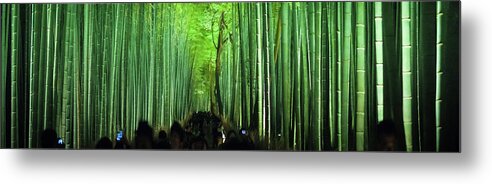 Tranquility Metal Print featuring the photograph Arashiyama Bamboo Glade Night Panorama by Image © Andy Heather