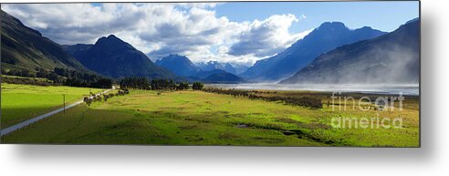 Glenorchy Otago Routeburn Route Burn North Branch Road River New Zealand Pano Panorama Landscape Nz Snow Capped Mountains Mountain Vertical Valley National Park South Island Metal Print featuring the photograph Route Burn North branch Panorama by Bill Robinson