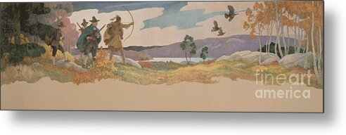 Thanksgiving Metal Print featuring the painting The Turkey Hunters by Newell Convers Wyeth