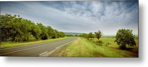 Landscape Metal Print featuring the photograph Landscape with highway and cloudy sky by Vlad Baciu