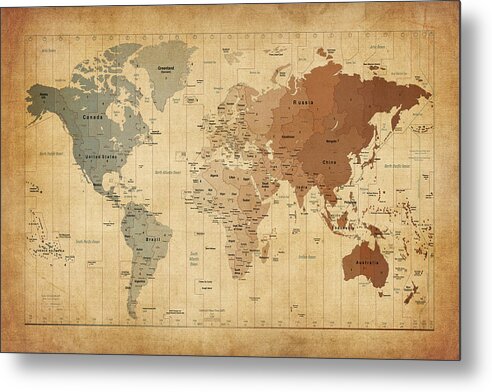 World Map Canvas Metal Print featuring the digital art Time Zones Map of the World by Michael Tompsett