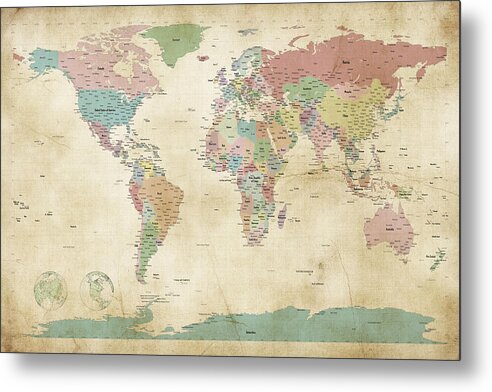 World Map Metal Print featuring the digital art Political Map of the World Map Old Style by Michael Tompsett