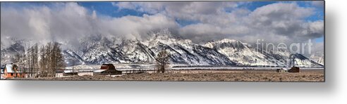 Mormon Row Metal Print featuring the photograph Mormon Row Snowy Extended Panorama by Adam Jewell