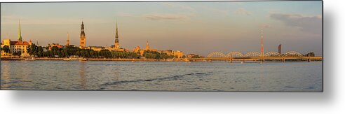 Panoramic Metal Print featuring the photograph The Daugava River And The Old Town by Maremagnum