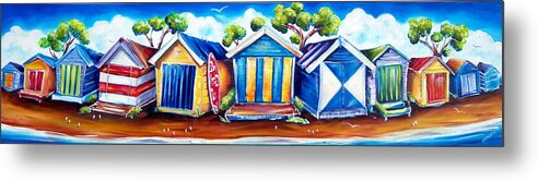 Beach Boxes Metal Print featuring the painting Mornington Beach Huts by Deb Broughton