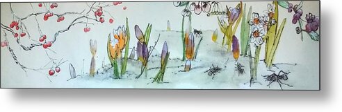 Botanical. Garden. Flowers. Seasons. Insects. Metal Print featuring the painting Seasons Come With Flowers Each by Debbi Saccomanno Chan