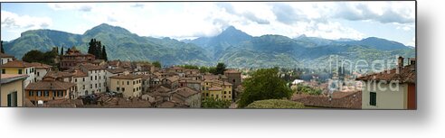 Barga Metal Print featuring the photograph Panoramic view Barga and apennines Italy by Peter Noyce