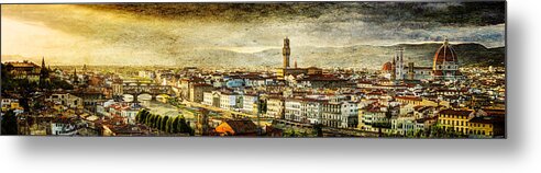 Florence Metal Print featuring the photograph Evening in Florence - Vintage Version by Weston Westmoreland