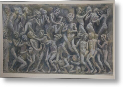 Damned - Hell - Inferno- Figure - Pastel - Basrelief Metal Print featuring the drawing Damned by Paez Antonio