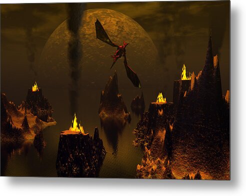 Bryce 3d Fantasy Dragon Moon Metal Print featuring the digital art Habitation of dragons 2 by Claude McCoy