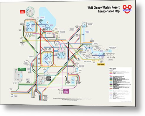 Walt Disney World Metal Print featuring the digital art Walt Disney World Resort Transportation Map by Arthur De Wolf