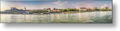 Boats Metal Print featuring the photograph sunset over the Danube river #2 by Vivida Photo PC