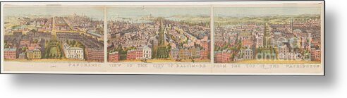 Panoramic Metal Print featuring the drawing Panoramic view of the city of Baltimore 1 by Edward Fielding