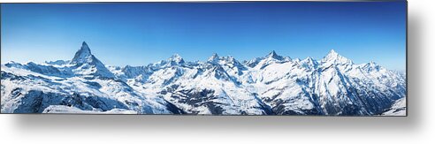 Alpine Metal Print featuring the photograph The Matterhorn and Swiss Mountains Panorama by Rick Deacon