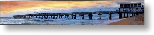 Panorama Metal Print featuring the photograph Long Fishing Pier at Dawn by Debra and Dave Vanderlaan