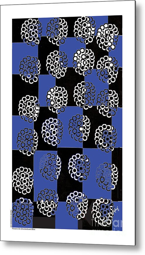 Urban Metal Print featuring the digital art 063 Flowers On Checkerboard Blue by Cheryl Turner