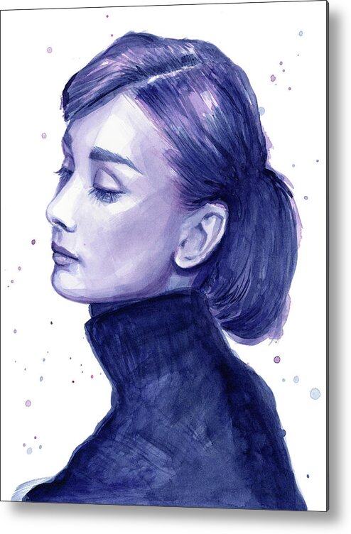 Audrey Metal Print featuring the painting Audrey Hepburn Portrait #1 by Olga Shvartsur