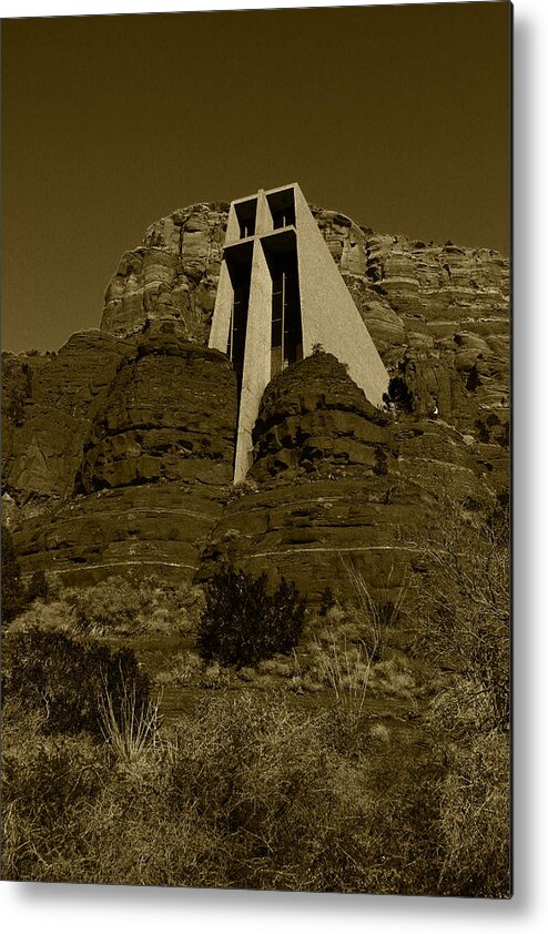 Mountain Chapel Metal Print featuring the photograph Cross in the Rocks #2 by Yousif Hadaya