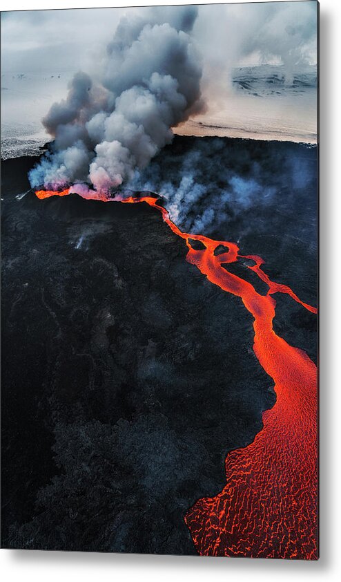Extreme Terrain Metal Print featuring the photograph Eruption, Holuhraun, Bardarbunga #1 by Arctic-images