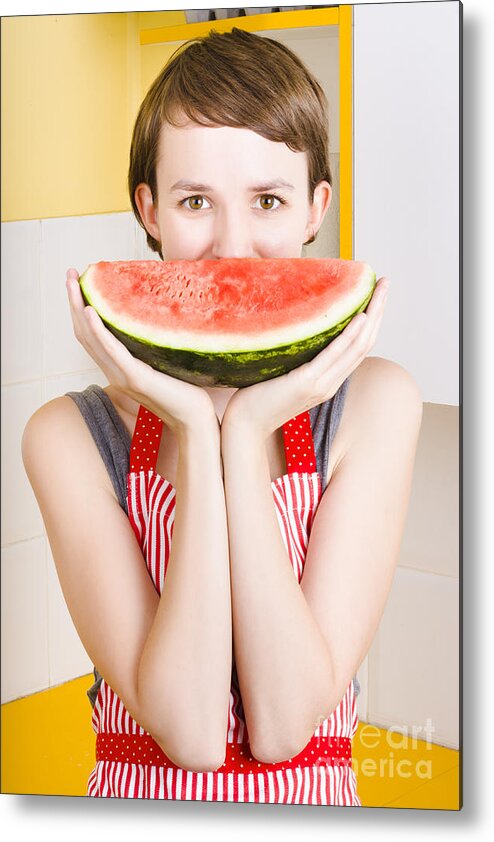 Nutrition Metal Print featuring the photograph Funny woman with juicy fruit smile by Jorgo Photography