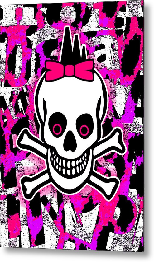 Skull Metal Print featuring the digital art Girly Punk Skull #1 by Roseanne Jones