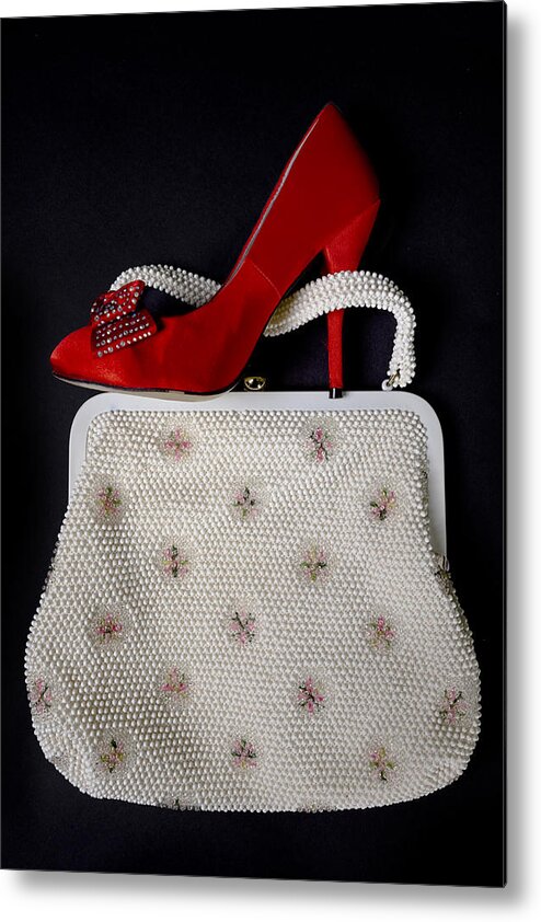 Shoe Metal Print featuring the photograph Handbag With Stiletto #1 by Joana Kruse