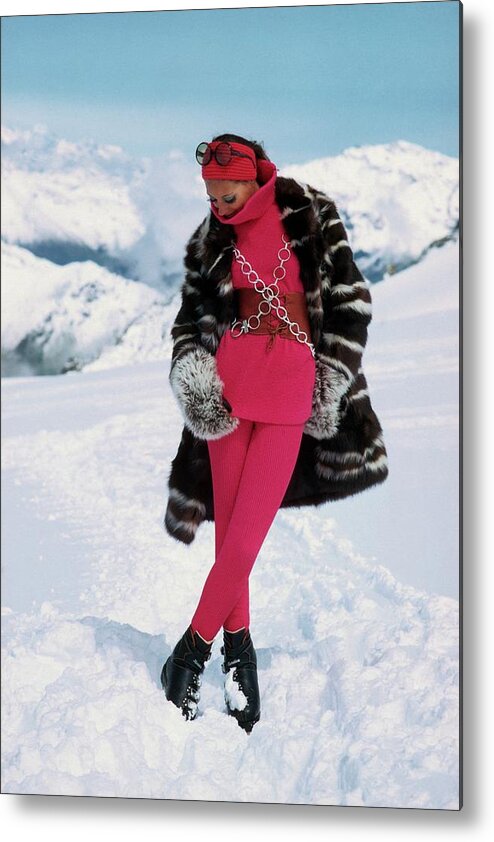 Fashion Metal Print featuring the photograph Marisa Berenson In The Snow #1 by Arnaud de Rosnay