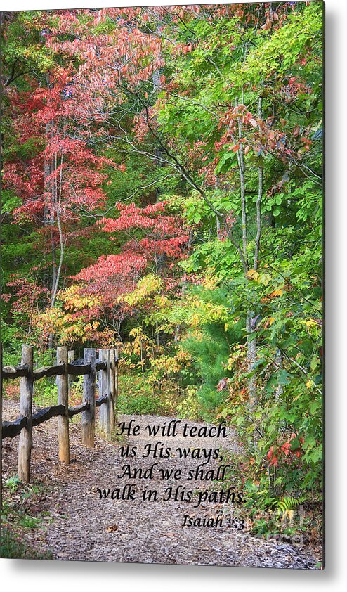 Old Metal Print featuring the photograph Path in Autumn Scripture #1 by Jill Lang