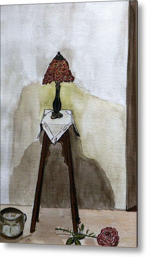 Watercolor Painting Metal Print featuring the painting Red Lamp #1 by Shlomo Zangilevitch
